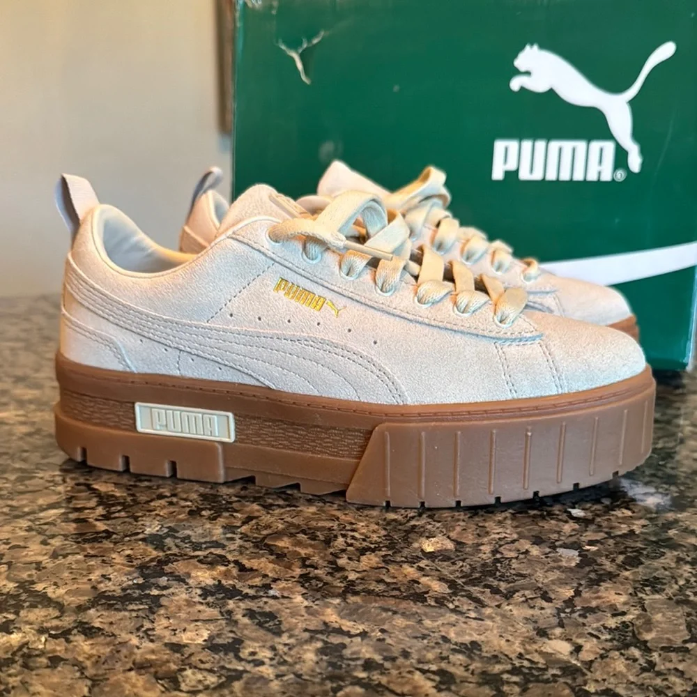 Puma Platform Sneakers in Light Beige and Gum Brown
